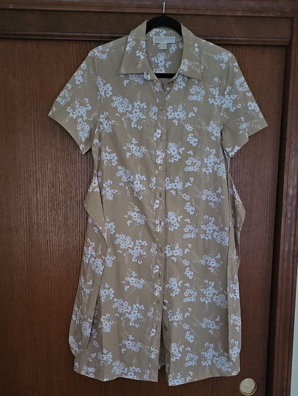Michael Kors Beige Shirt Dress with White Floral Print